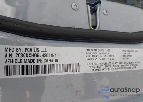 2020 Dodge Charger Gt Rwd из США, поврежденный, VIN 2C3CDXHG6LH200154